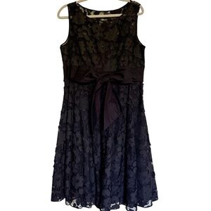 Adrianna‎ Papell Black 3D Floral Appliqué A-line Dress Sleeveless Size 16